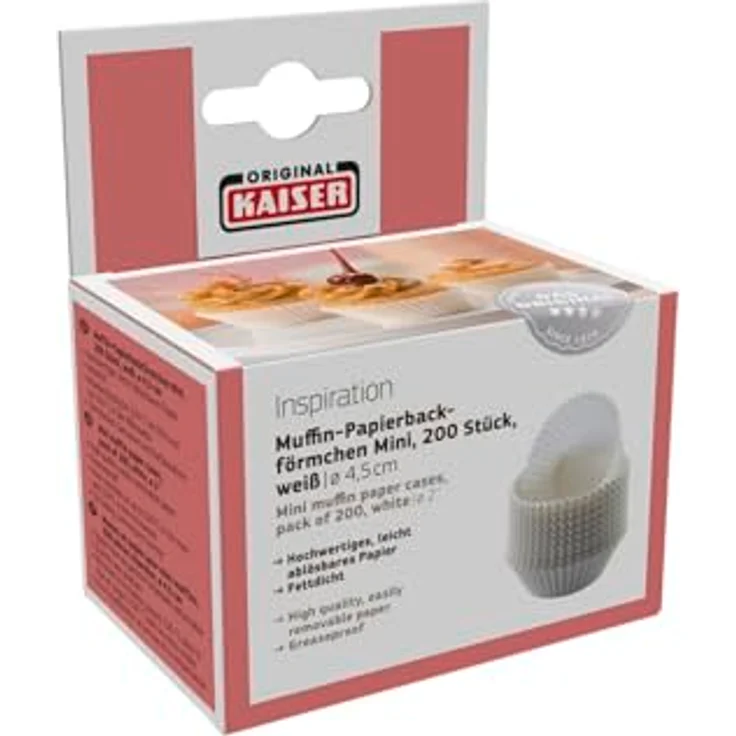 Kaiser Inspiration Mini Muffin Förmchen, 200 Stück, weiß, Ø 4,5 cm, fettdicht, ideal für süße und herzhafte Muffins – Bild 8