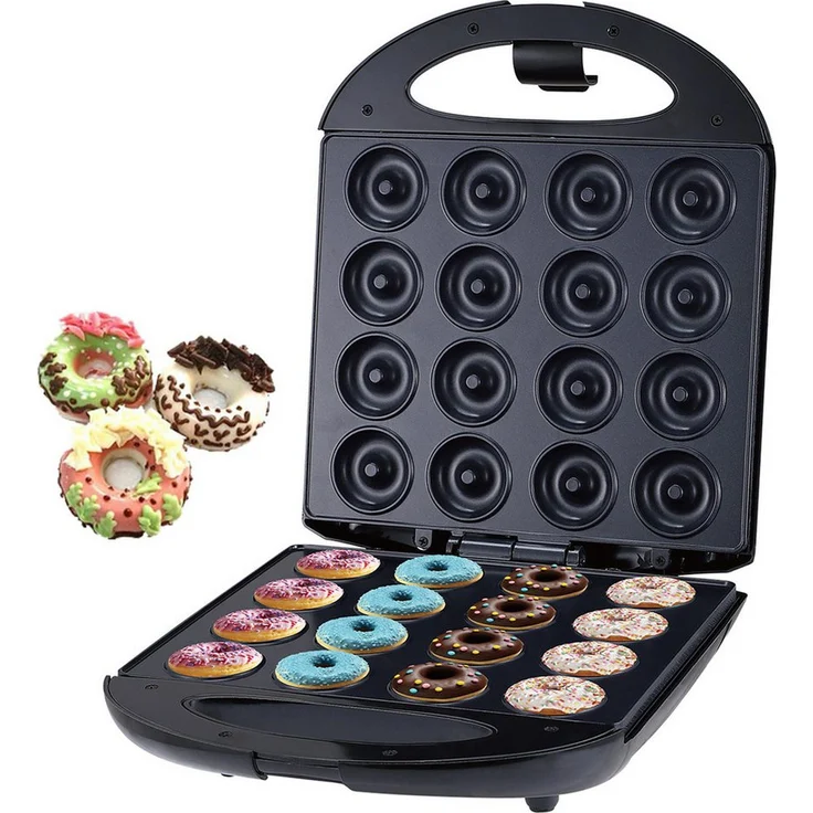 SOKANY Mini-Donut-Maker 5 cm für 16 Donuts, Antihaftbeschichtung, 1400 W, automatische Temperaturregelung, Schwarz, BPA-frei
