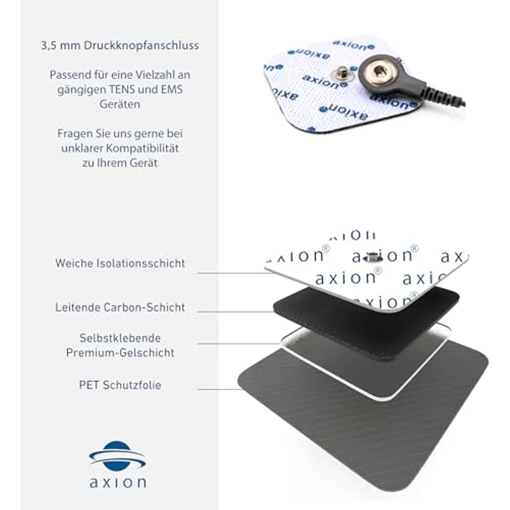 Axion Elektrodenpads für Sanitas, Beurer - 13x11cm, 3.5mm Druckknopfanschluss, selbstklebend, 1 St. für Nacken, optimale Stromverteilung – Bild 5