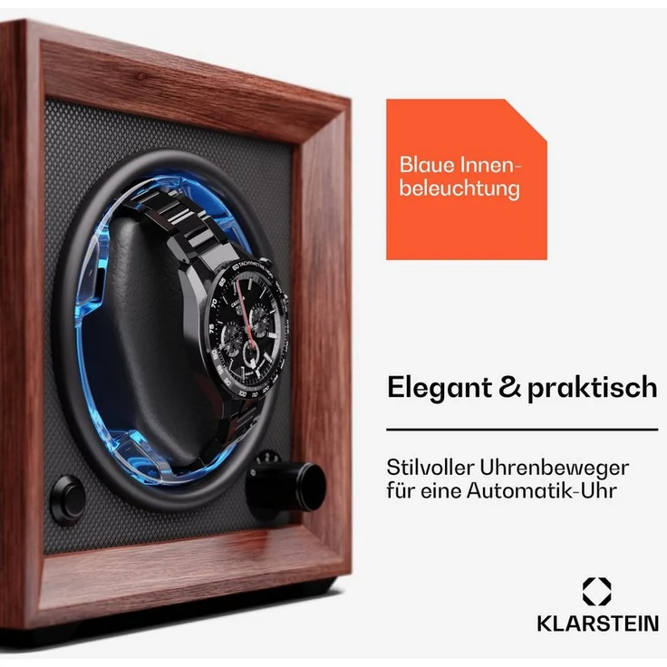 Klarstein Uhrenbeweger Brienz 1, Automatik-Uhrenwinder für 1 Uhr, LED-Beleuchtung, leiser Betrieb, blau