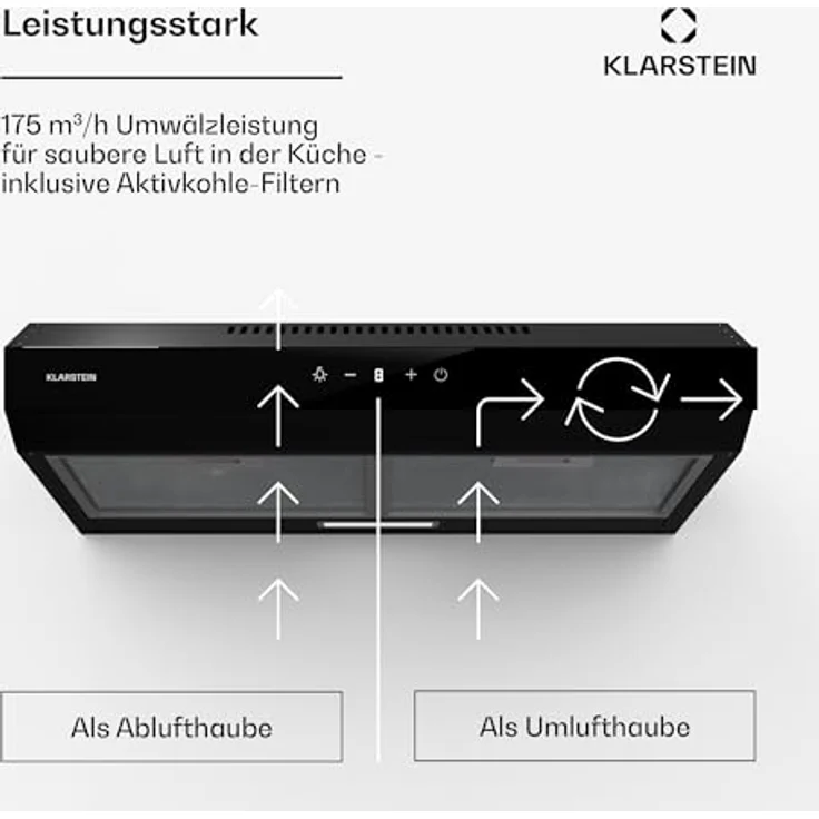 Klarstein Contempo Neo, Unterbauhaube mit 175 m³/h Abluftleistung, SenseControl Touch-Steuerung, Edelstahl/Acrylglasfront – Bild 3