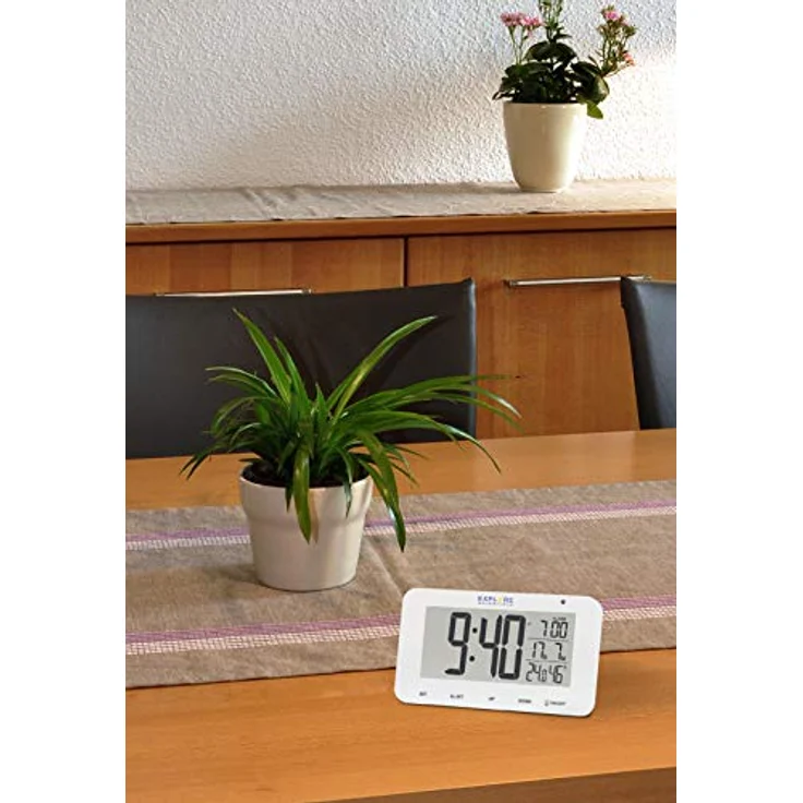 Explore Scientific RDC1004 Tischuhr mit LED-Hintergrundbeleuchtung, weiß, Alarm und Snooze, Innentemperatur- und Luftfeuchtigkeitsanzeige – Bild 3