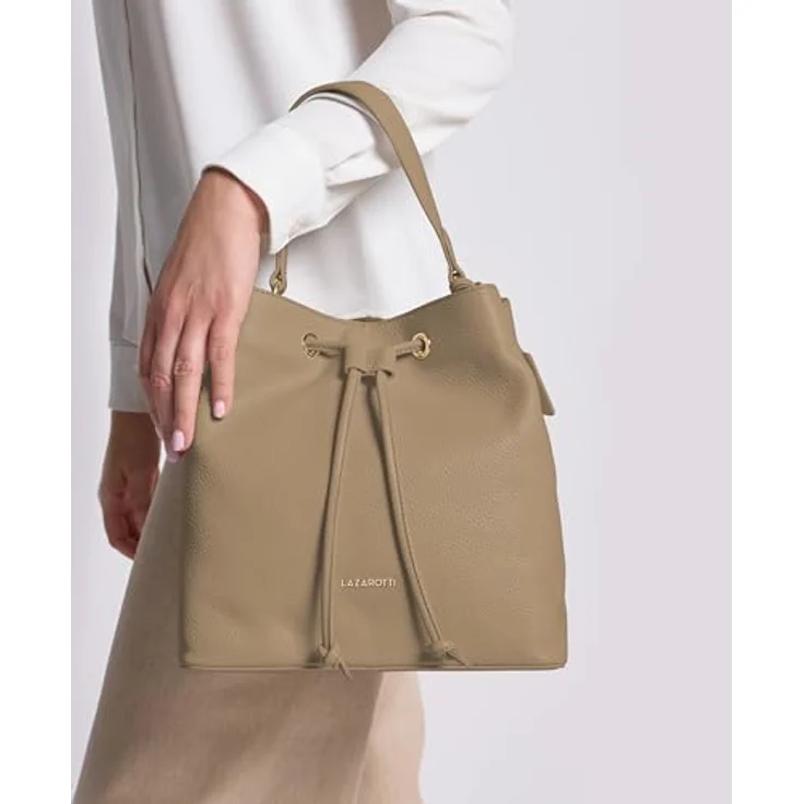 Lazarotti Bologna Leather Beuteltasche, Leder Handtasche 25 cm mit verstellbarem Umhängeriemen und Reißverschlussfach – Bild 6