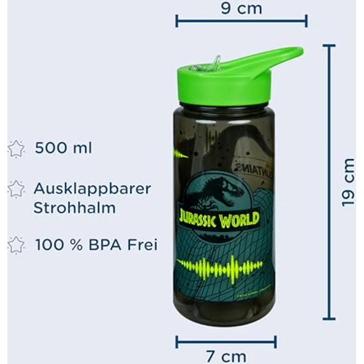 Scooli AERO Trinkflasche Jurassic World, 500 ml mit Drehverschluss, für Schule und Sport – Bild 2