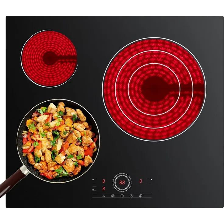 CDV Elektro-Kochfeld 60 cm, Einbau Cerankochfeld mit 3 Zonen, 5700W, Touch Control, schwarz