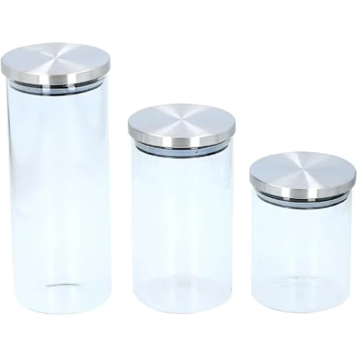 alpina Vorratsgläser Set, 3 Stück in 650/950/1400 ml, luftdicht aus Edelstahl/Glas, spülmaschinenfest – Bild 1