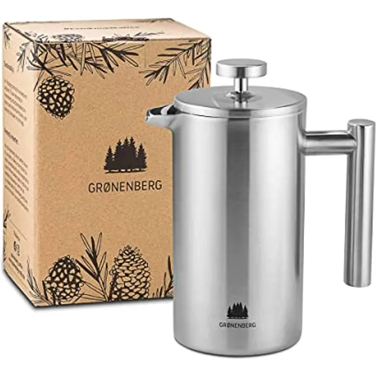 Groenenberg French Press aus Edelstahl | 1 Liter (5 Tassen) | Erhältlich in 3 Größen | Thermo Kaffeebereiter doppelwandig isoliert | Kaffeepresse inkl. Ersatzfiltern & Anleitung | Coffee Press