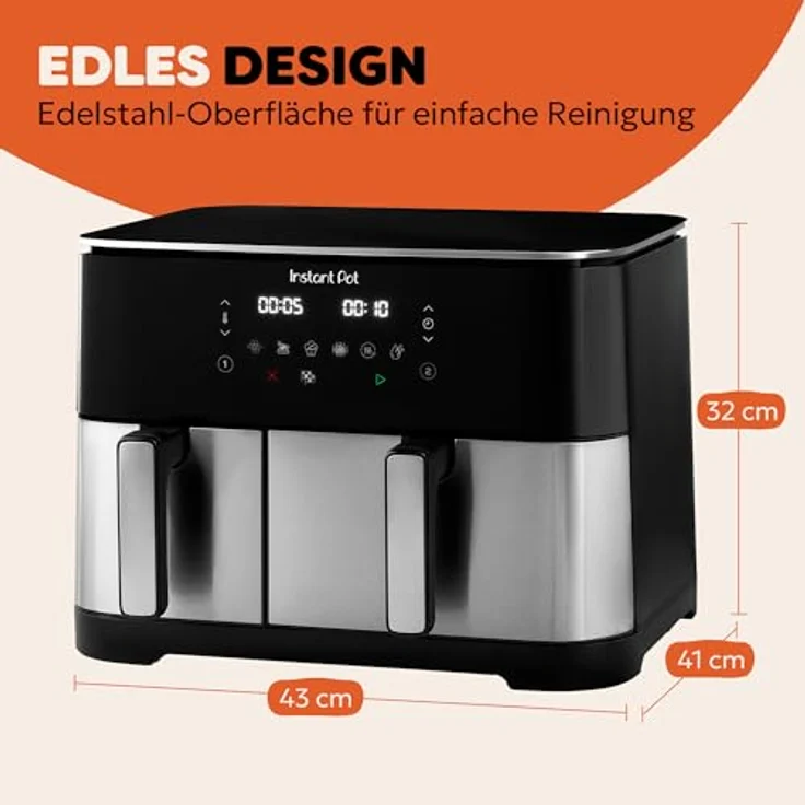 Instant Pot Vortex Dual Heißluftfritteuse, 11 l Edelstahl, Doppelgarbehälter, PFAS-frei, präzise Temperaturregelung – Bild 8