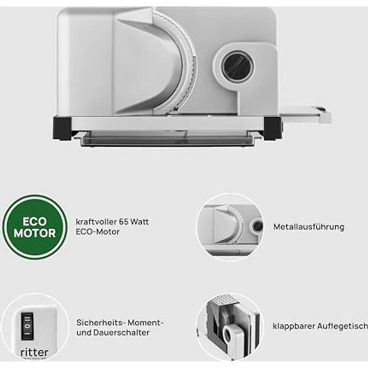 titter icaro 5 521.003 Allesschneider, elektrisch, freitragend, 65 W, 170 mm Wellenschliffmesser , 0 - 14 mm Schnittstärke, 20 cm Schnittlänge, silbermetallic – Bild 3