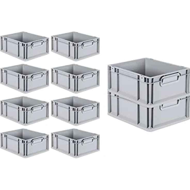 PROREGAL Eurobox NextGen Grip, SuperSparSet 10x, 16 L, grau, mit Scharnierdeckel und grünen Schiebeschnappverschlüssen, HxBxT 17x30x40cm, geschlossenem Griff – Bild 3