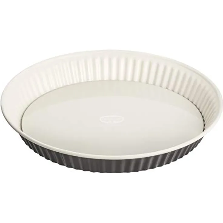 Dr. Oetker Quicheform Ø 28 cm Exclusive, Tarteform mit Schnitt- & kratzfestem Hebeboden mit Emaille-Versiegelung, runde Kuchenform mit Ring aus Stahlblech (Farbe: Grau-Braun/Crème) Menge: 1 Stück