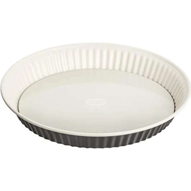 Dr. Oetker Quicheform Ø 28 cm Exclusive, Tarteform mit Schnitt- & kratzfestem Hebeboden mit Emaille-Versiegelung, runde Kuchenform mit Ring aus Stahlblech (Farbe: Grau-Braun/Crème) Menge: 1 Stück – Bild 1
