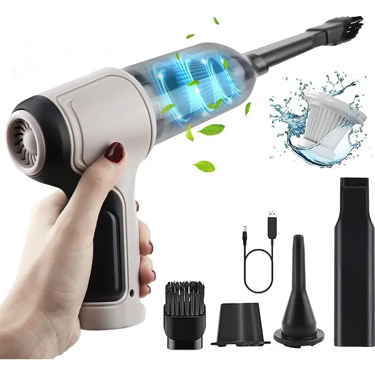Dopwii Handstaubsauger, kabelloser 7,4-V-Li-Ion-Akku-Staubsauger, Super-Saugkraft, Nass- und Trockensauger, geeignet für Zuhause, Auto, Büro, Grau