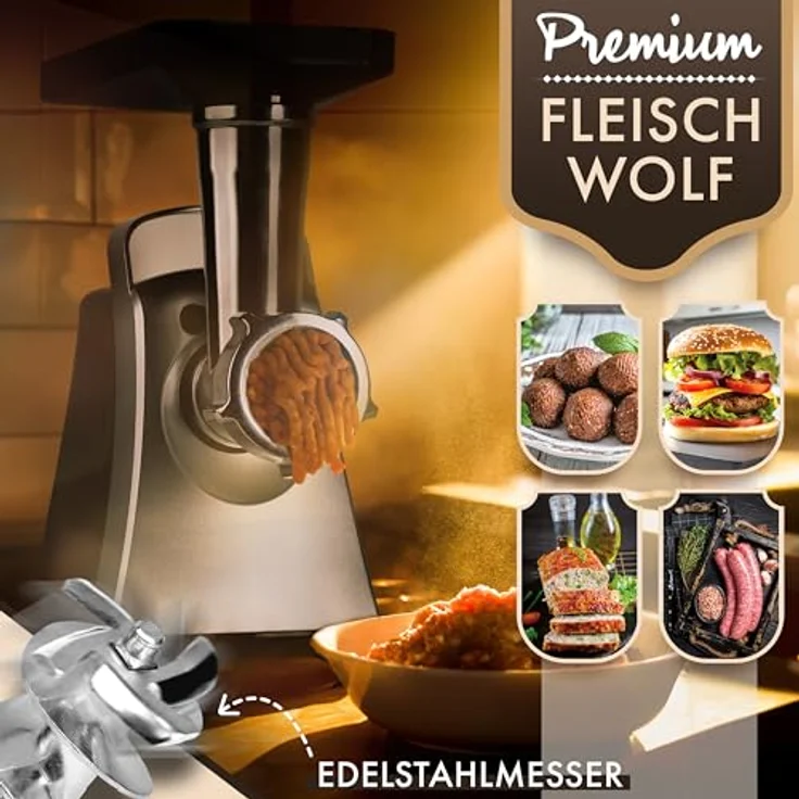 Clatronic Fleischwolf FW 3803, Vor- und Rücklauffunktion, 3 Lochscheiben - silber – Bild 5