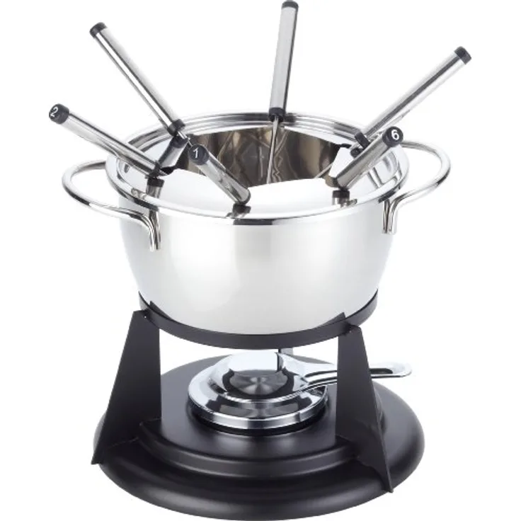 Küchenprofi Fondueset ST. MORITZ aus hochwertigem Edelstahl , Inhalt 1,9 Liter , 6 Personen , Eignet sich für Käse-, Schokoladen- und Fleischfondue , Sandwichboden und Spritzschutz
