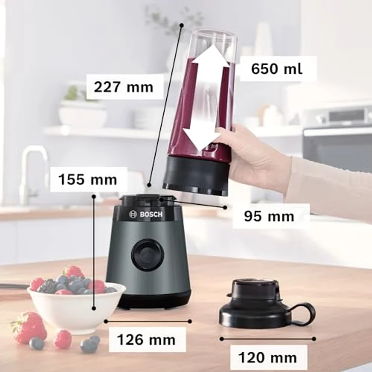 Bosch MMB2111S Standmixer, 450 Watt, 0,6 Liter, FlowBooster, inkl. Trinkflasche, schwarz-silber – Bild 2