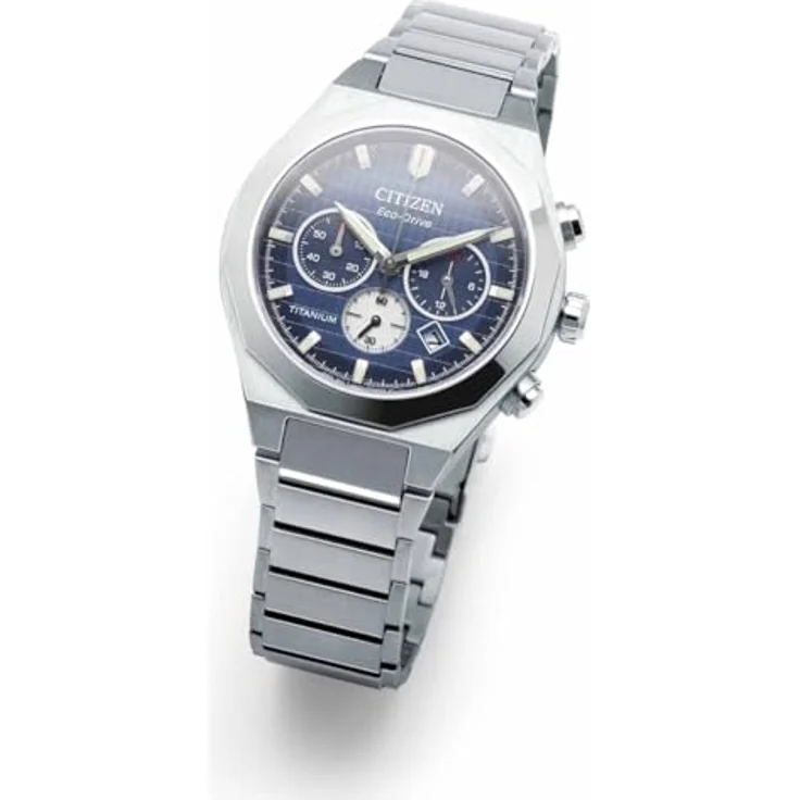 Citizen CA4691-59L Zenshin Senkei Eco-Drive Solar Super Titanium Chronograph, silberfarbenes Gehäuse, blaues Zifferblatt, Gliederband, 10 ATM Wasserdichtigkeit – Bild 4