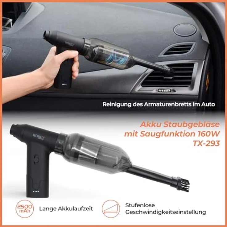 Technaxx Krümel-Akkusauger Technaxx Akku Staubgebläse mit Saugfunktion 160W TX-293, Handstaubsauger mit 5 Aufsätzen, schwarz – Bild 5