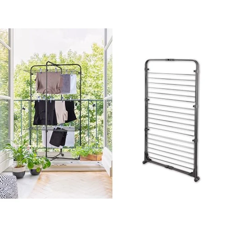 Leifheit Turmtrockner Classic Tower 270 Black Edition mit Rollen, 27m Leinenlänge für 2-3 Wäscheladungen, platzsparender Wäscheturm, halbseitig abklappbarer Turmwäscheständer für die Dusche, schwarz – Bild 3