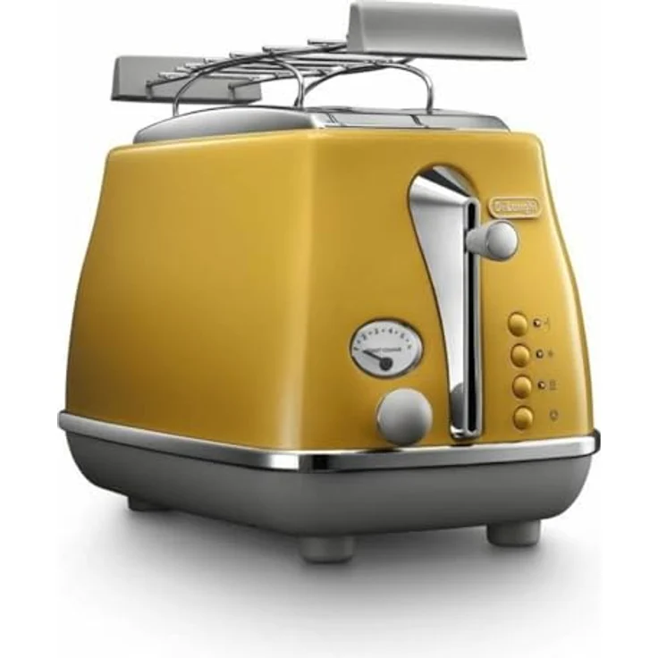 De'Longhi Icona Capitals CTOC 2103.Y 2-Schlitz-Toaster, 900 Watt, 6 Bräunungsstufen, inkl. Krümelschublade, Sandwichzange, gelb – Bild 3