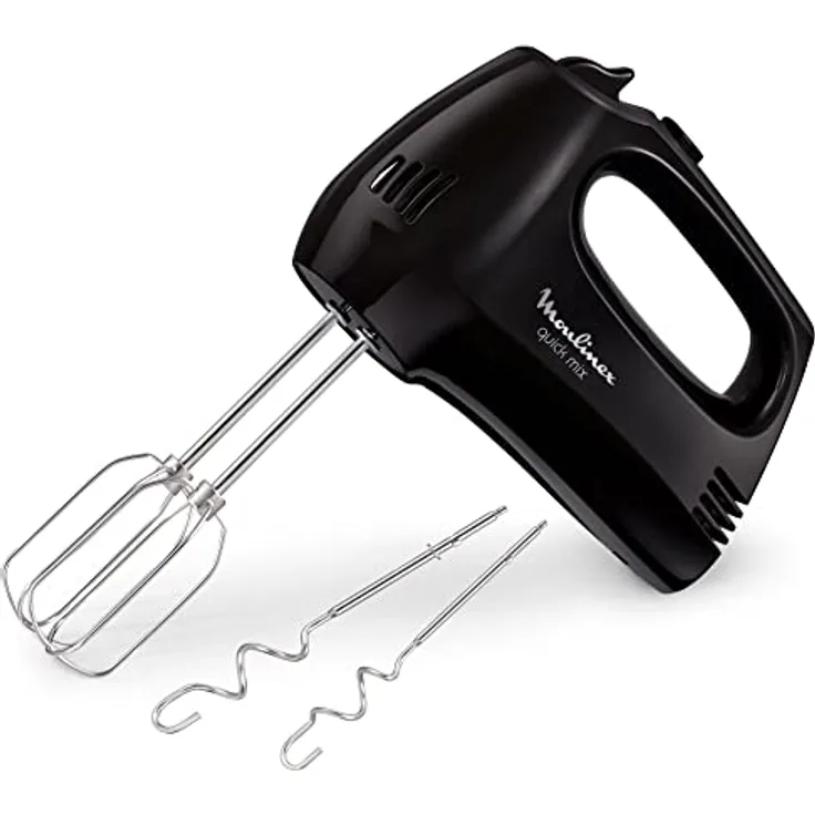 Moulinex Quickmix HM3108 Stabmixer, 300 W, 5 Geschwindigkeiten, zwei Zubehör zum Kneten oder Schneebesen aus Edelstahl, Brot, hausgemachte Pizza, Pastellteige, Eiweiß, Schwarz