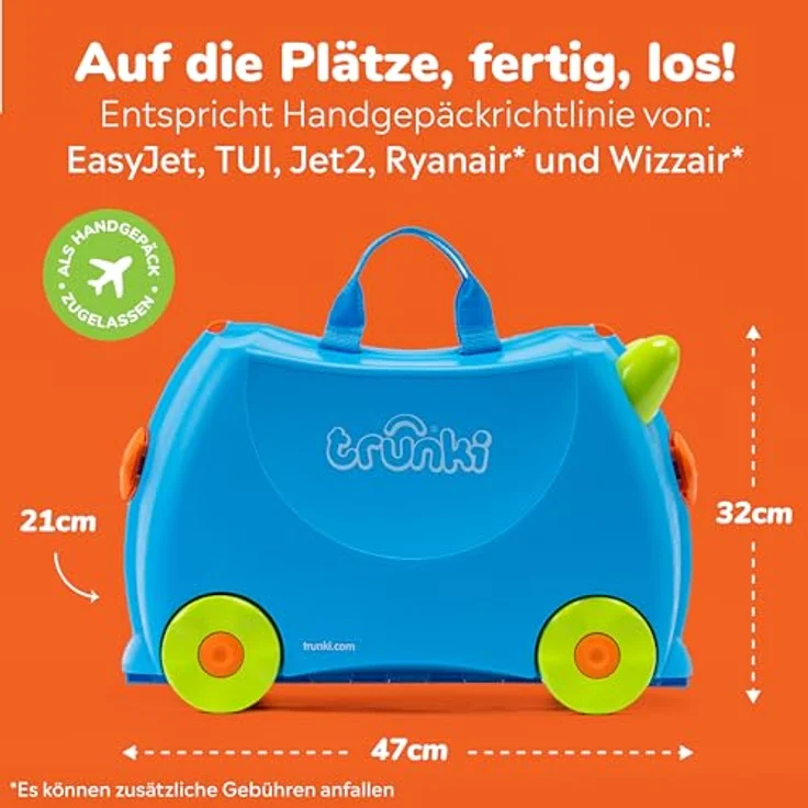 TRUNKI Kinderkoffer Trolley Terrance (Blau) | Handgepäck mit Multifunktionsband und 5 Jahre Garantie – Bild 2