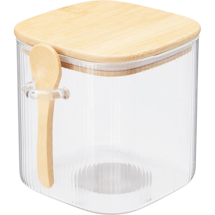Excellent Houseware ZUNI Aufbewahrungsglas 750 ml, Glasbehälter mit Bambusdeckel und Löffel, hitzebeständig und stoßfest