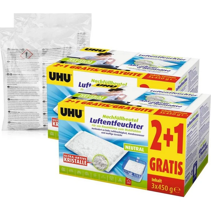 UHU Luftentfeuchter Nachfüllbeutel 450g, Duftneutral, 8er Pack