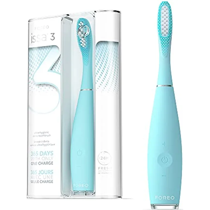 FOREO ISSA 3 Ultrahygienische elektrische 4-in-1-Silikon-Schallzahnbürste für Zähne & Zahnfleisch - Wangen & Zungenreiniger - 6 Monate Bürstenkopf - wasserdicht - 365 Tage/USB-Aufladung