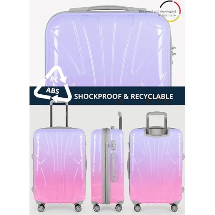 suitline Hartschalen-Koffer Trolley Rollkoffer Reisekoffer, TSA, 66 cm, ca. 58 Liter, PC glänzend, Sakura, Gradient Design Verlauf – Bild 3