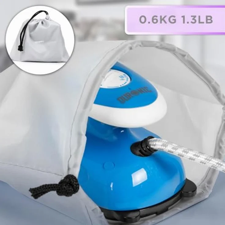Duronic SI2 BE Mini Reisebügeleisen, 375W Dampfbügeleisen mit 50ml Wassertank, ergonomisches Design, blau – Bild 5