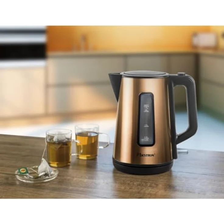 Bestron Kabelloser Wasserkocher mit Kochstopp-Automatik, 1,7 Liter, 2.200 W, Edelstahl in Kupfer-Optik – Bild 3
