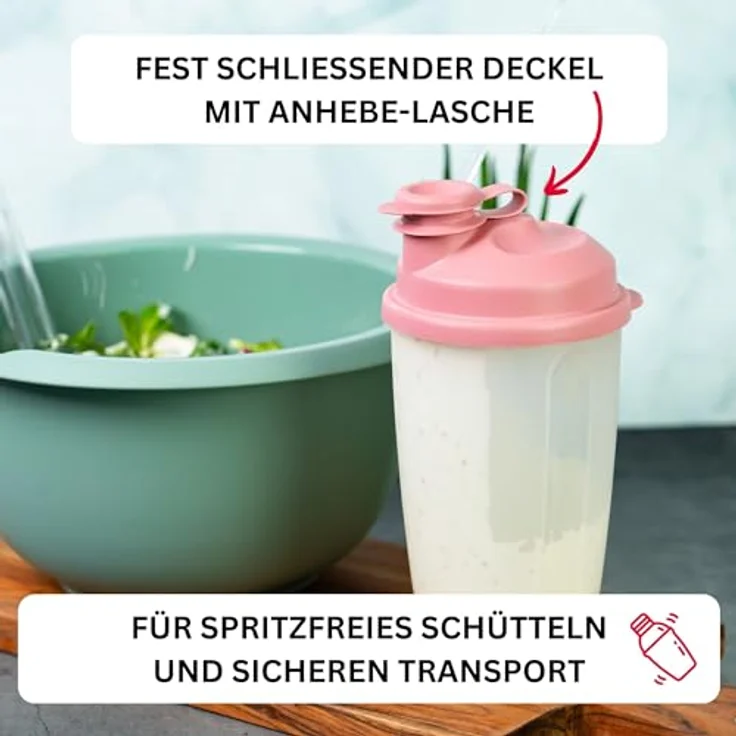 Westmark Mix- und Schüttelbecher/Dressingshaker, 0,5 l mit Mess-Skala, herausnehmbarer Mixscheibe und verschließbarem Ausgießer, Kunststoff, BPA-frei, Transluzent/Rosa – Bild 5