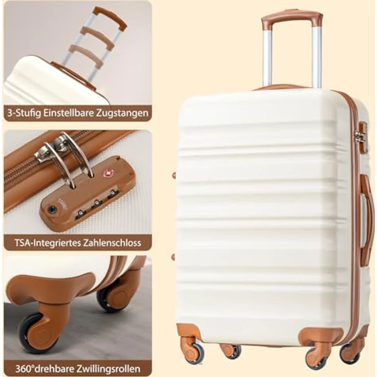 COOLIFE Hartschalen-Koffer Trolley, Handgepäck mit TSA-Schloss und 4 Spinner-Rollen, Schwarz, 56 x 39 x 22 cm – Bild 3