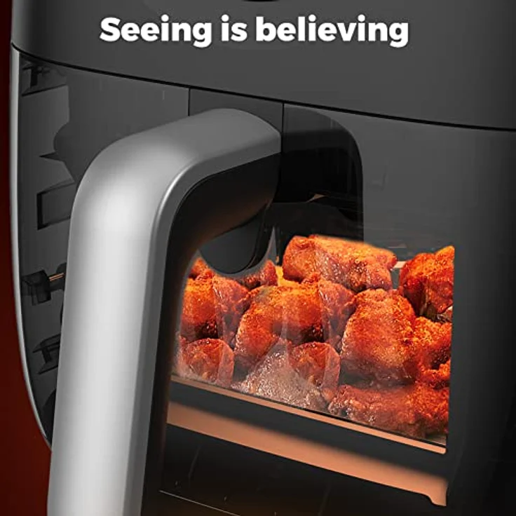 joyami Heißluftfritteuse 5,7L XXL mit Touch-Screen-Steuerung, Ohne Öl, Transparentes Fenster Heissluftfriteuse mit 8 Programmen, Air Fryer 1700W, Schwarz – Bild 2