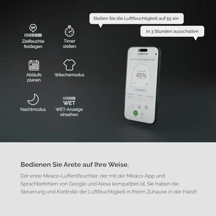 Meaco AreteTwo® 12L Luftentfeuchter & HEPA-Luftreiniger für 50m², leise und energieeffizient, weiß – Bild 3