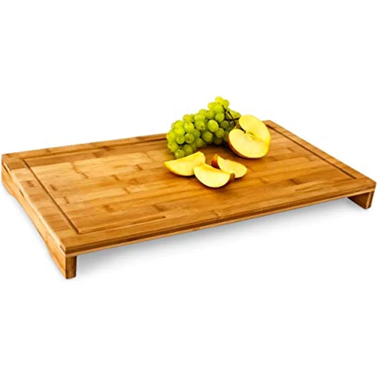 Relaxdays Schneidebrett Bambus HxBxT: ca. 4,5 x 52 x 29 cm großes und robustes Holzbrett Küchenbrett mit Saftrinne Schneidunterlage aus Holz zum Tranchieren als Servierbrett und Herdabdeckung, natur – Bild 2