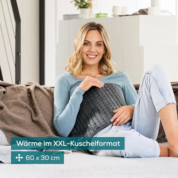 Beurer HK 123 Cosy Grey Green Planet Heizkissen, Ober- und Unterseite aus kuscheligem recyceltem Material, mit 6 Temperaturstufen und Abschaltautomatik, maschinenwaschbar, grau, XXL-Format 60 x 30 cm – Bild 3