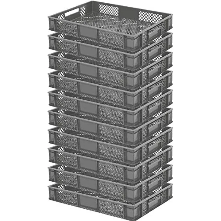 BRB 10x Eurobehälter/Stapelbehälter, LxBxH 600x400x90 mm, Inhalt 15 Liter, grau, spülmaschinenfest, kälte- und hitzebeständig