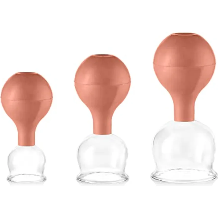 pulox Schröpfglas aus Echtglas 3er-Set inkl. Saugball 40 mm, 52 mm & 62 mm, Braun