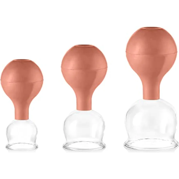 pulox Schröpfglas aus Echtglas 3er-Set inkl. Saugball 40 mm, 52 mm & 62 mm, Braun – Bild 1