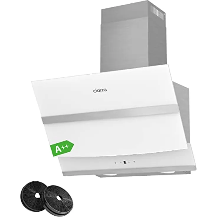 CIARRA CBCW6736N A + + Kopffreie Dunstabzugshaube Schräghaube 60cm 650m³/h TouchControl Dimmbar LED-Beleuchtung mit CBCF003 Aktivkohlefilter