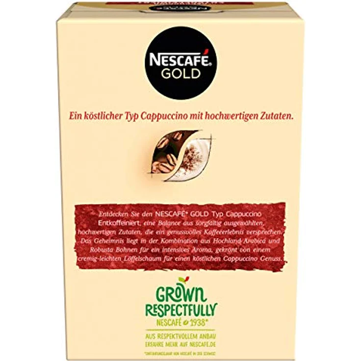 Nescafe Typ Cappuccino, Entkoffeiniert, Löslicher Kaffee, Instantkaffee, 10 Portionen zu je 12.5 g – Bild 4