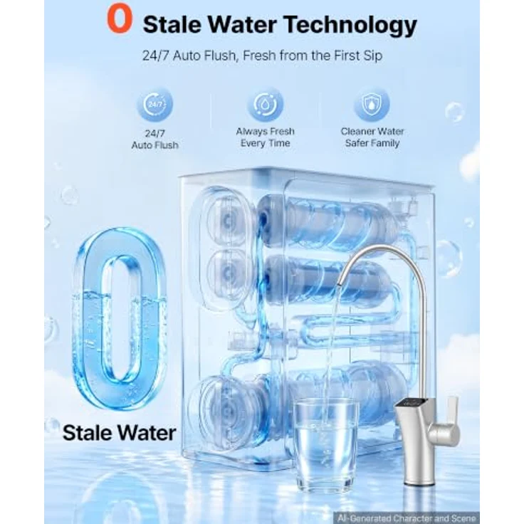 VEVOR Umkehrosmoseanlage Untertisch 800 GPD, 8-stufiger Wasserfilter mit Edelstahlhahn und TDS-Anzeige, 2:1 Reinwasser zu Abwasser, pH 7,5–8,5, einfacher Filterwechsel, CE – Bild 8