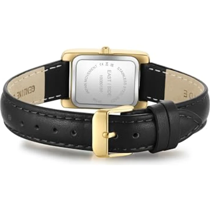 Eastside Damen Uhr 10080150, analoge Quarzwerk-Uhr mit rechteckigem Gehäuse, schwarzem Echtlederarmband und Mineralglas – Bild 5