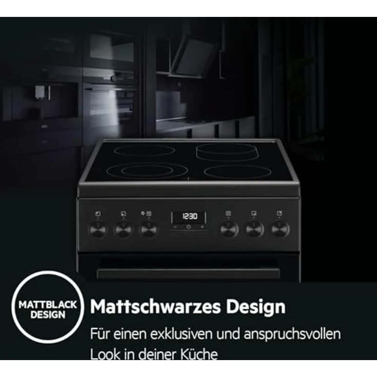 AEG Standherd CCB54492BB, Glaskeramik-Kochfeld 50cm, Bräterzone, Mehrkreiskochzone, Teleskopschienen, Grillfunktion, Uhr, Mattschwarz – Bild 2