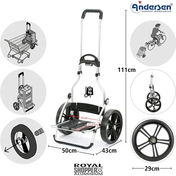 ANDERSEN Einkaufstrolley - Royal Shopper Hydro 2.1 rot 62 L Bike, Einkaufsroller, Rucksack, Thermo, Aluminium, klappbar, Kugellagerad – Bild 2