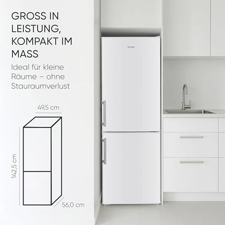 SEVERIN DT 8770 Kühl-Gefrier-Kombination, 121 Liter Kühlinhalt, 52 Liter Gefrierinhalt, Energieeffizienzklasse C, Farbe: weiß – Bild 8