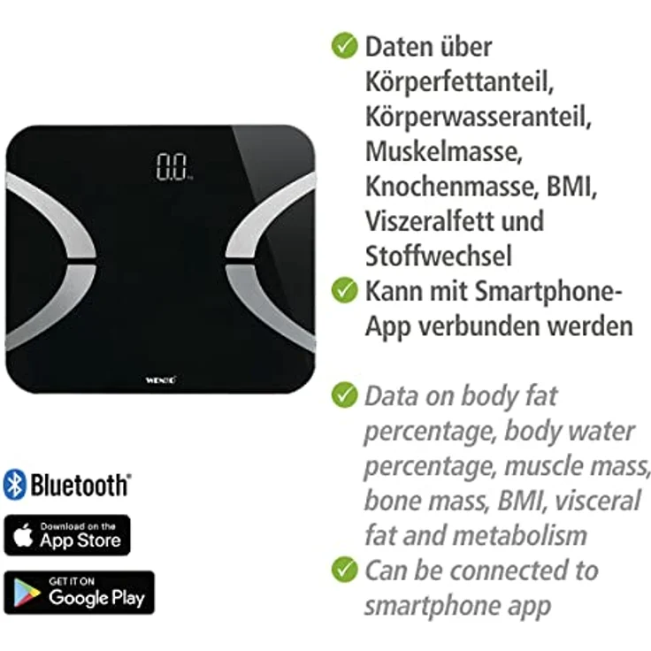 WENKO Personenwaage Smart Body 24462100, LED, 30 x 26 cm, schwarz – Bild 3