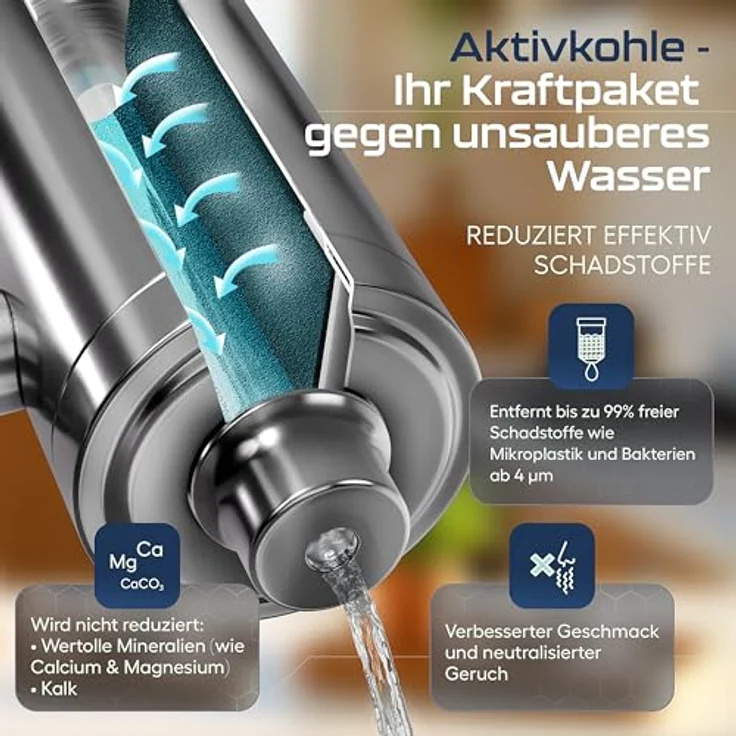 VILTARO Wasserhahnfilter, BPA-frei, Edelstahl, Aktivkohlefilter, 3000 l Kapazität, 2 Cent/l – Bild 4